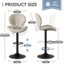 Bar Stools Set of 2, Adjustable Swivel Bar Chairs, Armless Counter Height Bar Stools for Kitchen Counter Dining Room
