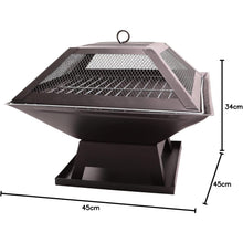 Square Outdoor Fire Pits, Portable Fire Pit with Poker, Grate, Grill and Cover
