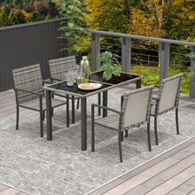 Outsunny 4 Seater Rattan Garden Furniture Set, 5 Pieces Rattan Outdoor Dining Set, Patio Conservatory with Tempered Glass Tabletop - Mixed Grey