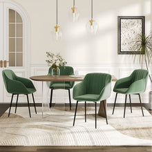 Set of 2 Upholstered Dining Chairs with Armrests and Solid Metal Base, Minimalist Style Chairs for Living Room, Kitchen and Bedroom