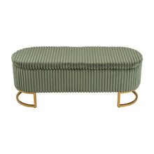 Upholstered Storage Bench with Flip Lid, Corduroy Fabric Padded Ottoman Footrest, Oval-shaped Bedroom End of Bed Bench Stool Footstool, Light Luxury Golden Metal Legs, Perfect for Bedroom, Hallway, Living Room (1pc )