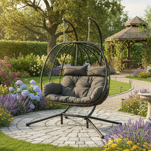 Foldable Hanging Basket, 2-person Egg Chair (2 adults of relatively small build), PE Rattan Chair, Including Cushion, 115x130x68cm.