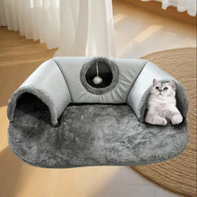2-in-1 Cat Tunnel, Bed & Playhouse, Soft Fluffy Pet Bed, Cozy Hideout for Small Cats,Rabbits,Guinea Pigs,Hamsters, Anti-Slip Bottom, Zip Detachable for Easy-Clean Design, Durable Pet Toy, M/L Size