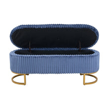 Upholstered Storage Bench with Flip Lid, Corduroy Fabric Padded Ottoman Footrest, Oval-shaped Bedroom End of Bed Bench Stool Footstool, Light Luxury Golden Metal Legs, Perfect for Bedroom, Hallway, Living Room (1pc )