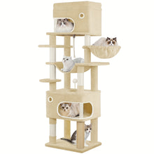Scratching Post, 178cm Cat Tree with Large Platform, 2 Caves, 7 Scratching Posts, Pompoms, Loungers, Hammock, Suitable for All Cat Breeds, Light Grey