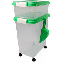 3pcs Airtight Pet Food Storage Container Set on Wheels, Dual-Compartment Dry Dog & Cat Food Dispenser with Rolling Casters and Measuring Scoop