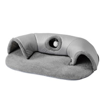 2-in-1 Cat Tunnel, Bed & Playhouse, Soft Fluffy Pet Bed, Cozy Hideout for Small Cats,Rabbits,Guinea Pigs,Hamsters, Anti-Slip Bottom, Zip Detachable for Easy-Clean Design, Durable Pet Toy, M/L Size