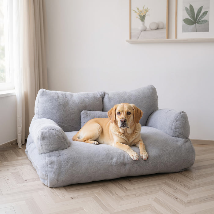 Grey Large Cat Sofa Bed, Puppy Couch with Backrest and Removable Pillows, Large 2 Sizes Available 55x38x18cm or 65x46x30cm