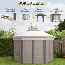 Outsunny Hexagon Garden Gazebo Pop Up Gazebo Outdoor Patio Double Roof Instant Shelter with Netting, 3 X 4M, Beige
