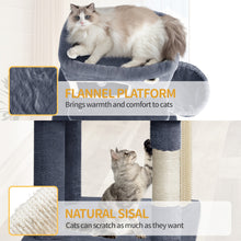 Scratching Post, 178cm Cat Tree with Large Platform, 2 Caves, 7 Scratching Posts, Pompoms, Loungers, Hammock, Suitable for All Cat Breeds, Light Grey