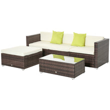 5pcs PE Garden Furniture Set with Cushions, Outdoor Corner Sofa, Patio Sectional Conversation Furniture Sets with Glass Top Coffee Table
