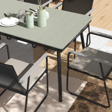 6 Seater Garden Dining Set with Soft Cushions, Rattan Backrest, Rectangular Plastic Top, Garden Furniture Set, Outdoor Dining Table and Chairs for Patio, Balcony, Poolside