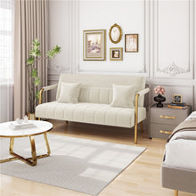 Costoffs Sofa Couch Modern Velvet Sofa Couch, 143cm Small Loveseat with Gold-tone Metal Arms & Legs, Upholstered Design, Includes 2 Pillows, Ideal for Bedroom, Home Office, Studio, Small Spaces, Light Grey/Green/Beige/Black/Pink