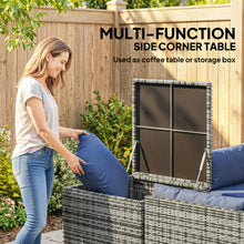 4 Seater Rattan Garden Furniture Set with Storage Box, Extra Wide Deep Corner Garden Sofa Loveseats, Glass-Top Coffee Table, Cushions, Outdoor Furniture Conversation Set for Patio, Dark Blue