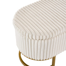 Upholstered Storage Bench with Flip Lid, Corduroy Fabric Padded Ottoman Footrest, Oval-shaped Bedroom End of Bed Bench Stool Footstool, Light Luxury Golden Metal Legs, Perfect for Bedroom, Hallway, Living Room (1pc )