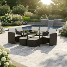 8 Seater Rattan Garden Furniture Cube Set with Table and Chairs Outdoor Patio Black Beige