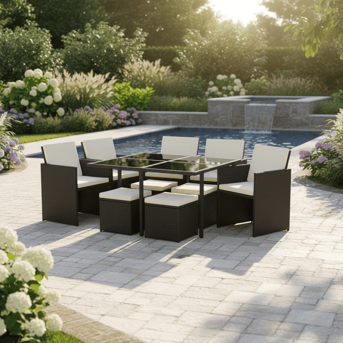 8 Seater Rattan Garden Cube Furniture Set 4 Chairs 4 Stools 1 Table Outdoor Patio