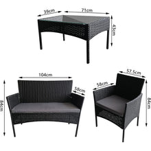 4pcs Rattan Outdoor Garden furniture sofa set with 2x Armchairs 1x Double Sofa & 1 table for indoor & outdoor