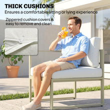 Garden Daybed, 6pcs Outdoor Sectional Sofa Set, Aluminium Patio Conversation Furniture Set with Coffee Table, Footstool and Cushions, Cream White