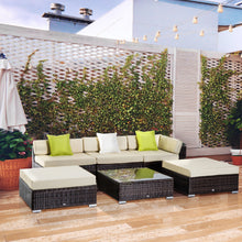 Outsunny 6 PC Sofa Coffee Table Set Sectional Wicker Weave Furniture for Garden Outdoor Conservatory w/ Pillow Cushion