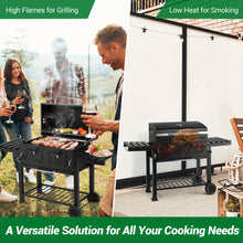 Large Heavy-Duty Cast Iron Outdoor BBQ Grill & Smoker - Commercial-Grade Portable Charcoal Grill with Dual Doors, Foldable Tabletop & Side Tables, Heavy-Duty & Wheels for Backyard, Patio, Camping - No Assembly Required (
