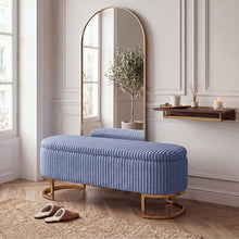 Upholstered Storage Bench with Flip Lid, Corduroy Fabric Padded Ottoman Footrest, Oval-shaped Bedroom End of Bed Bench Stool Footstool, Light Luxury Golden Metal Legs, Perfect for Bedroom, Hallway, Living Room (1pc )