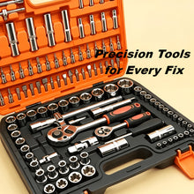 50+3/107pcs Heavy-Duty Socket Wrench And Tool Set with Quick-Release Ratchet, Extension Screwdriver Kit Suitable for Car, Motorcycle, Bicycle, And Home Repair, 1/4" 1/2" 3/8" Drive, Professional Mechanic Tool Kit for Auto Maintenance