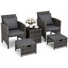 2 Seater Rattan Garden Sofa Set with 2 Armchairs, 2 Ottomans & Storage Coffee Table, Outdoor Patio Conversation Furniture, PE Wicker Chairs for Balcony