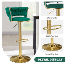 2pcs Modern Swivel Woven Velvet Bar Stools, Stool, 360° Swivel Adjustable Height Bar Stool with Backrests Golden Metal Tall Bar Stools Counter Height for Kitchen Island, for Christmas, Festival, New Year'S Gift