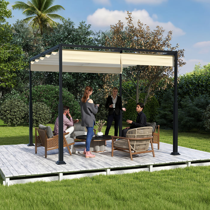 Pergola Garden Gazebo with Sliding Roof, Garden Arbours, Patio Canopy Gazebo Party Tent Metal Stable Garden Tent for Patio, Garden, Deck (Beige/Black)