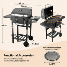 Charcoal Grill with Lid, Grill Grill Cart BBQ Smoker, Grill Cart Charcoal with Wheels, Grill Grate And Thermometer, Small Charcoal Grill Cart, Height-adjustable Grill, Stand Grill for Camping, Garden
