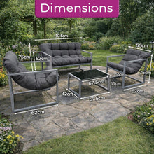 Neo 4pcs Outdoor Patio Garden Furniture Set Cushions Metal Sofa Loveseat 2 Chairs Glass Coffee Table Balcony Backyard Conservatory