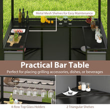 ERGOMASTER Grill Gazebo with Awning, 3pcs Outdoor BBQ Canopy with Bar Table & 2 Foldable Bar Chairs Set, Metal Storage Shelves, Double-Tier Soft Top Barbecue Shelter for Patio Poolside Garden Backyard