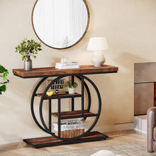 41.3" Console Table, Industrial 4-Tier Sofa Table Entryway Table with Circle Base, Narrow Wood Accent Tables with Storage Shelves for Living Room, Hallway, Foyer, Rustic Brown