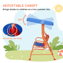 2 Seat Kids Swing Chair with Adjustable Canopy, Cowboy Themed Double Kids Garden Swing Bench with Safety Belts for Patio Park Porch, for Ages 3-6 Years - Red and Blue