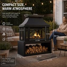 Nordivale Outdoor Fire Pit with Wood Storage, 81.28cm Metal Fireplace for Backyard Patio, 360° Safety Mesh Screen, Large Steel Wood Burning Pit for Garden, Deck, Party (Black)