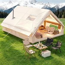 Inflatable Camping Tent with Chimney Opening And Roof Window, Air Pump Included for 2-10 People, Oxford Cloth Four-Season Inflatable Tent, Quick Setup Air Tent