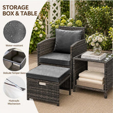 2 Seater Rattan Garden Sofa Set with 2 Armchairs, 2 Ottomans & Storage Coffee Table, Outdoor Patio Conversation Furniture, PE Wicker Chairs for Balcony