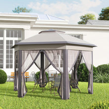 Outsunny Hexagon Garden Gazebo Pop Up Gazebo Outdoor Patio Double Roof Instant Shelter with Netting, 3 X 4M, Beige