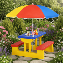 ERGOMASTER Kids Picnic Table Set with Umbrella, Premium PP Outdoor Table and Bench for 4, Removable Folding Sunshade, Children's Activity Table for Backyard, Patio, Garden & Indoor Playroom