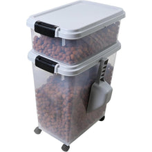 3pcs Airtight Pet Food Storage Container Set on Wheels, Dual-Compartment Dry Dog & Cat Food Dispenser with Rolling Casters and Measuring Scoop