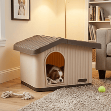 Weatherproof Plastic Pet House Indoor Outdoor Brown Dog Kennel Cat Shelter With Raised Floor & Ventilation, Durable PP Small Animal House For Rabbits Guinea Pigs, Easy Assembly (60x51x41cm)