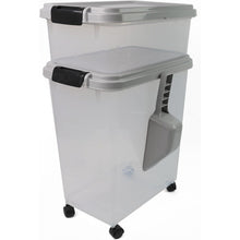 3pcs Airtight Pet Food Storage Container Set on Wheels, Dual-Compartment Dry Dog & Cat Food Dispenser with Rolling Casters and Measuring Scoop