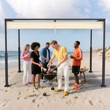 Pergola Garden Gazebo with Sliding Roof, Garden Arbours, Patio Canopy Gazebo Party Tent Metal Stable Garden Tent for Patio, Garden, Deck (Beige/Black)