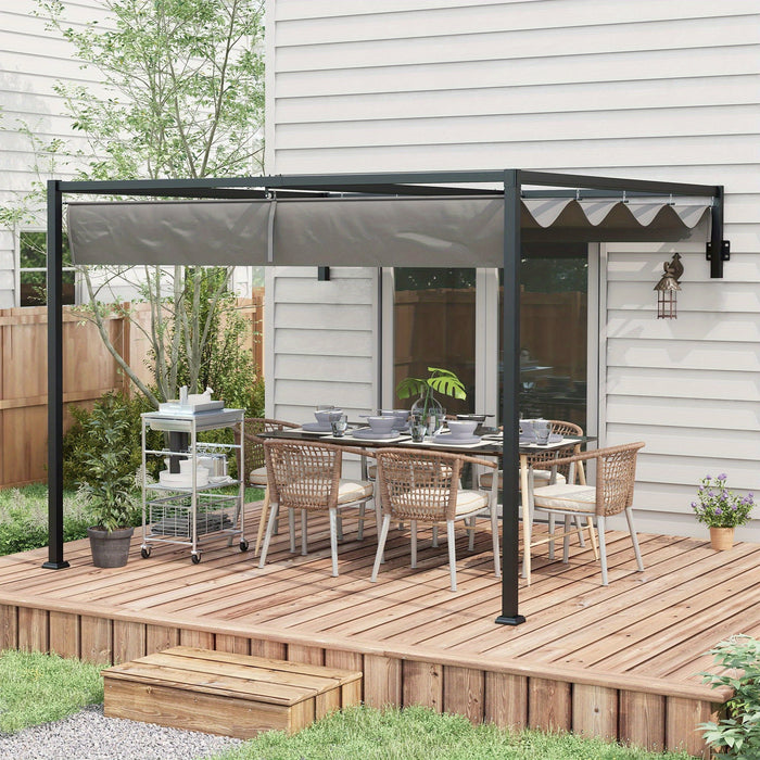 2 X 3(M) Lean to Pergola Featuring a Retractable Roof, Wall-Mounted Garden Gazebo for Outdoor Sun Protection on Patios And Decks