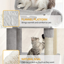 Scratching Post, 178cm Cat Tree with Large Platform, 2 Caves, 7 Scratching Posts, Pompoms, Loungers, Hammock, Suitable for All Cat Breeds, Light Grey