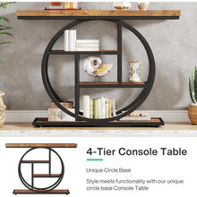 41.3" Console Table, Industrial 4-Tier Sofa Table Entryway Table with Circle Base, Narrow Wood Accent Tables with Storage Shelves for Living Room, Hallway, Foyer, Rustic Brown
