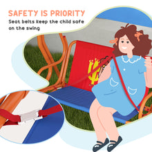 2 Seat Kids Swing Chair with Adjustable Canopy, Cowboy Themed Double Kids Garden Swing Bench with Safety Belts for Patio Park Porch, for Ages 3-6 Years - Red and Blue