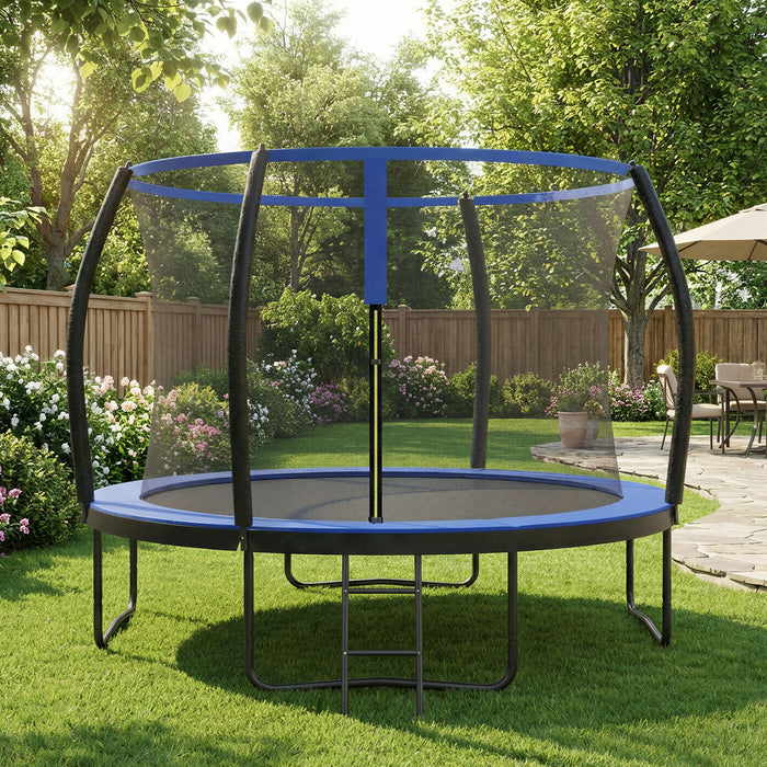 Outdoor Jumping Mat, 305 cm Diameter Trampoline with Safety Net, Ladder, Steel Frame, for Garden, Black and Blue