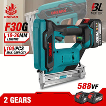 ONEVAN Cordless Nail Gun, Electric Nail Gun, with Battery And Charger, Nail Count 100pcs, 30mm Length, Diameter 1.05/1.26mm, 1st Gear Single Shot, 2nd Gear Continuous Shot, Suitable for Interior Decoration, Woodworking And Carpentry Projects
